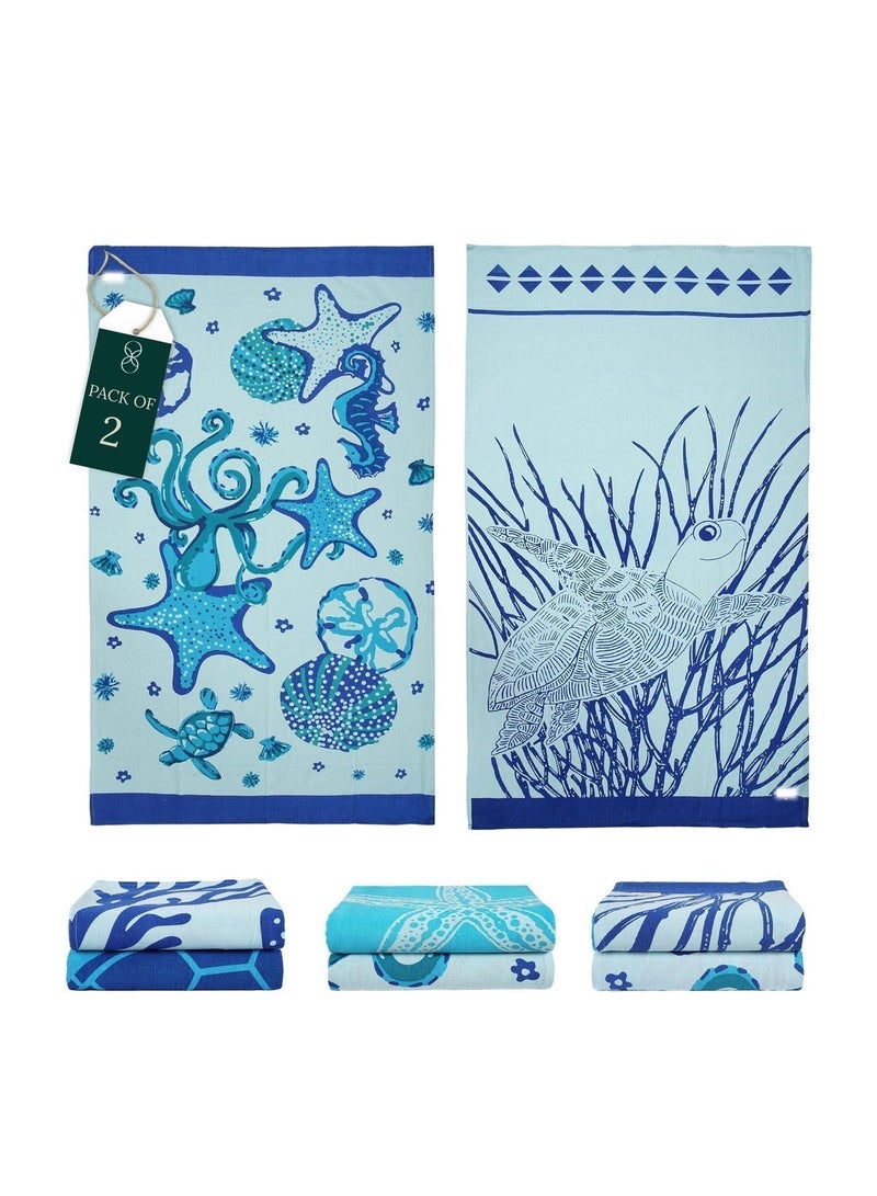 كلاود سكيب لينين Coral Cotton Beach Towels Set Pack of 2, 39x71 inches, Quick Dry and Highly Absorbent Towels,STARFISH & TurtleCotton Beach Towels Set Pack of 2, 39x71 inches, Quick Dry and Highly Absorbent Towels,STARFISH & TurtleCoral - Image 1