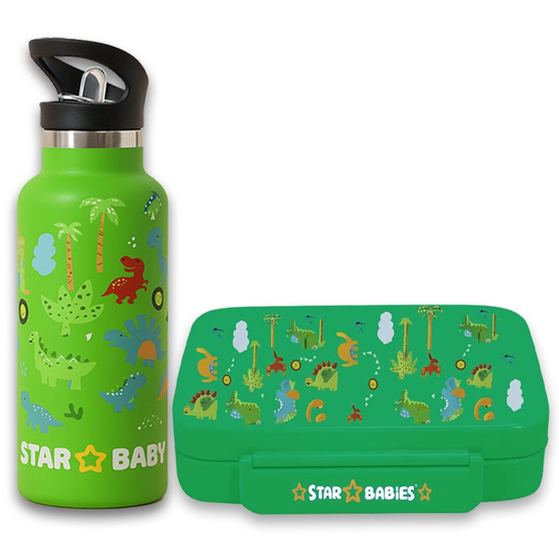 STAR BABiES نجوم الأطفال - صندوق غداء بنتو مع 4 أقسام وزجاجة ماء من الفولاذ المقاوم للصدأ - الغابة - 500 مل - Image 1