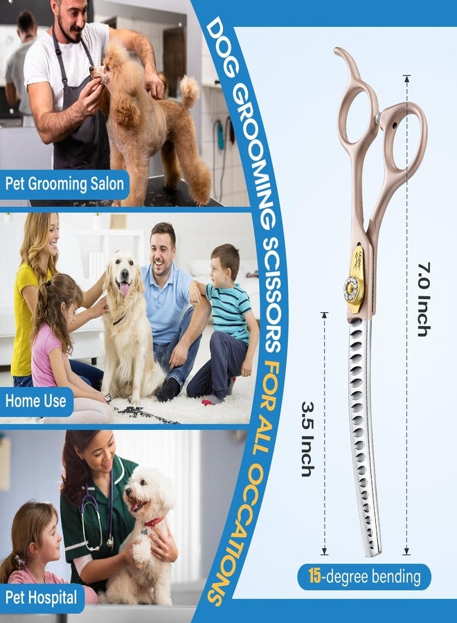 JASON Professional Curved Chunker Shears - 7 Inch Chunker Scissor Dog Grooming Japanese 440C Stainless Steel Diamond Screw with 21 Fishbone Teeth Dog Shears, Rosegold Christmas Gift - Image 4