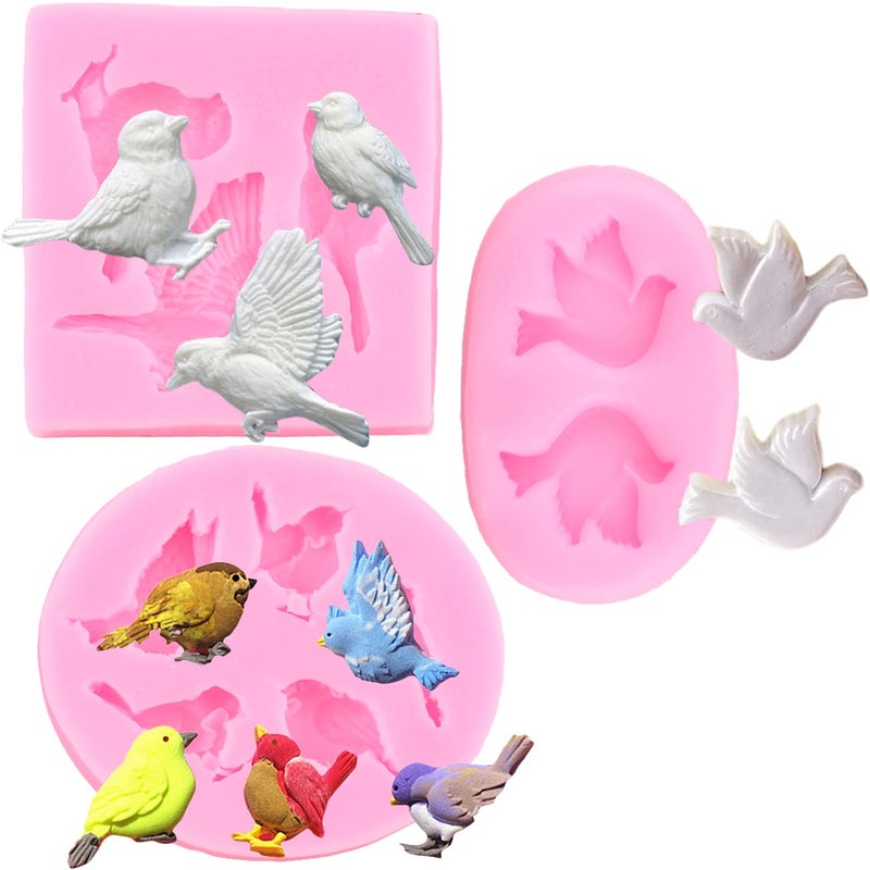 Mujiang 3D Bird Fondant Silicone Molds For Cake Decorating Chocolate Candy Resin Polymer Clay Set Of 3