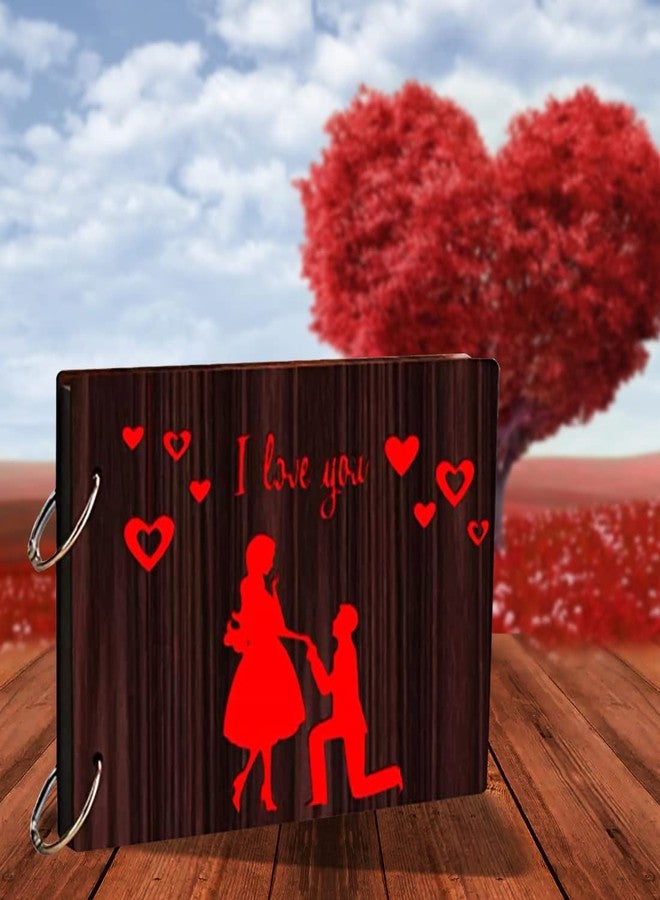WallDaddy- Scrapbook Crafts (Valentine Love You) Scrap Book | Wooden Photo Album | 40 Black Color Paper Size "22 X 16 cm" "Wooden Photo Book (Photo Size Supported : 8x6 inch) - Image 1