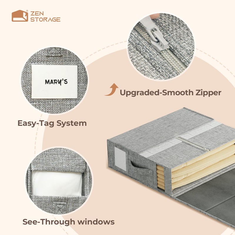 ZenStorage 4Pack Sheet Organizers for Linen Closet - King/Queen Size Bedding Storage Boxes with Clear Window, Foldable & Dustproof Linen Organizer for Blankets & Sheet Sets,Grey - Image 5
