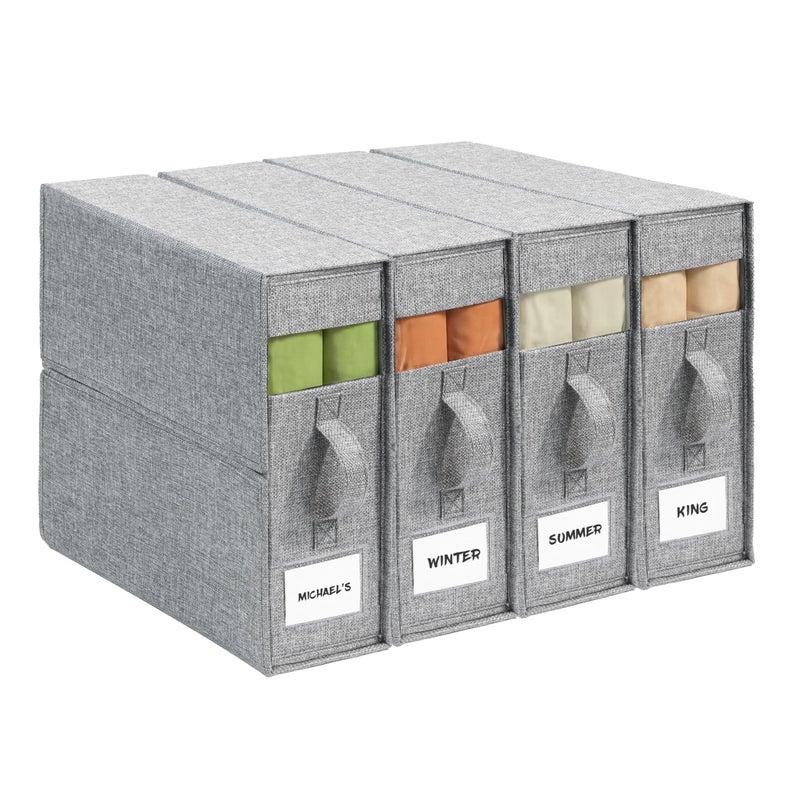 ZenStorage 4Pack Sheet Organizers for Linen Closet - King/Queen Size Bedding Storage Boxes with Clear Window, Foldable & Dustproof Linen Organizer for Blankets & Sheet Sets,Grey - Image 1
