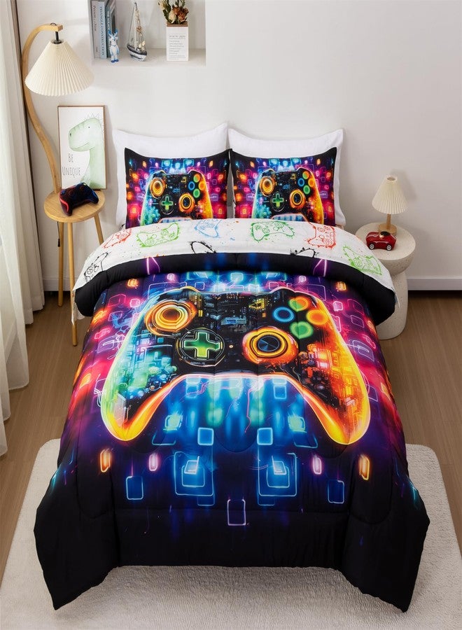 Aimuan طقم مفروشات ألعاب Aimuan Gamer، طقم لحاف ثلاثي الأبعاد على شكل وحدة تحكم ألعاب للأولاد، أزرار تحكم ألعاب ملونة مبتكرة، ديكور غرفة عصري، طقم لحاف منزلي (أسود-أزرق، مفرد) - Image 1