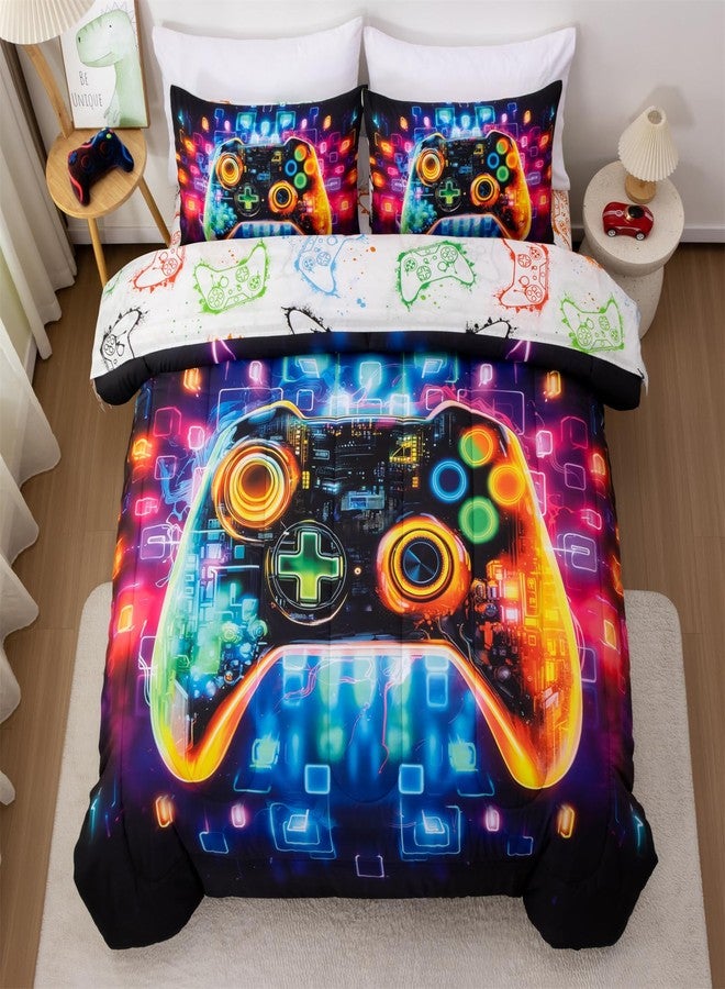 Aimuan طقم مفروشات ألعاب Aimuan Gamer، طقم لحاف ثلاثي الأبعاد على شكل وحدة تحكم ألعاب للأولاد، أزرار تحكم ألعاب ملونة مبتكرة، ديكور غرفة عصري، طقم لحاف منزلي (أسود-أزرق، مفرد) - Image 3