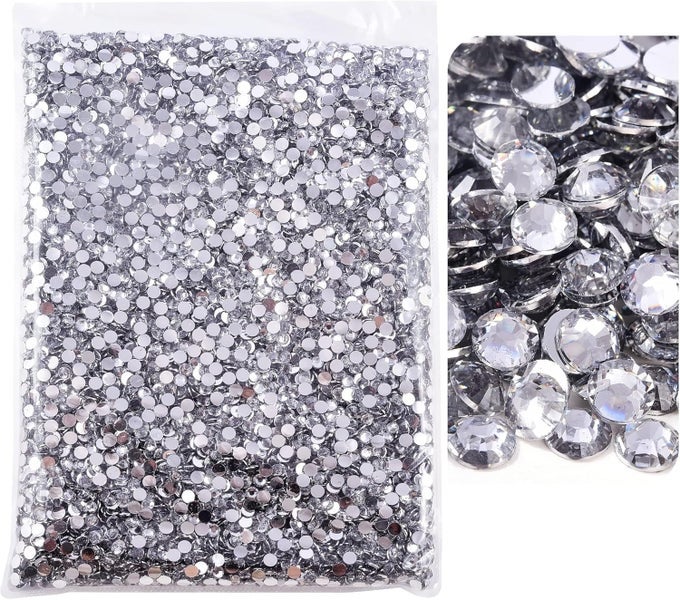 5000PCS FLATBACK RHINESTONES,SILVER BACKING RESIN NON HOTFIX RHINESTONES LARGE QUANTITY WHOLESALE FOR CRAFTS CREATIVE DESIGN,CLOTHES,MAKEUP,NAIL ART (6MM=0.24",CRYSTAL