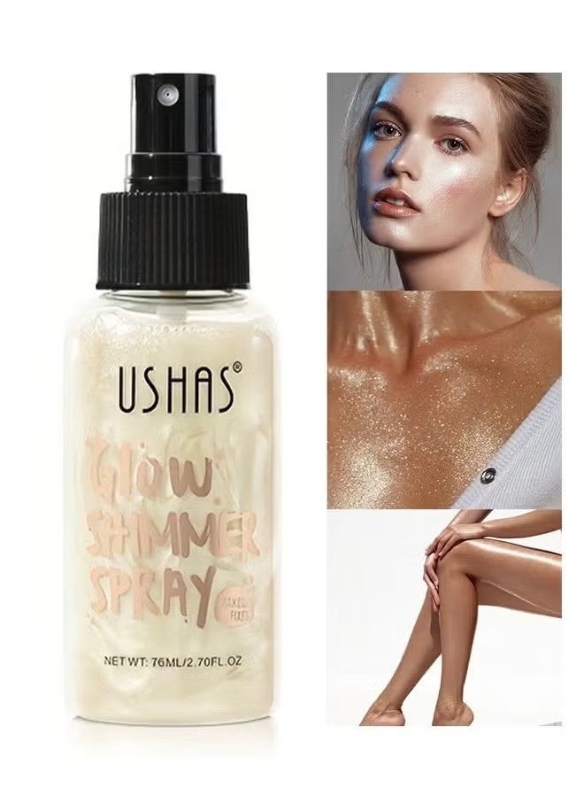 Ushas Glow Shimmer Spray - Shimmer Body Oil Liquid Easy to Push Away Natural Moisture Glitter Face Brightening Glow Pearl Highlighter Illuminator Shine Contouring Makeup for Face and Body #01 - Image 1