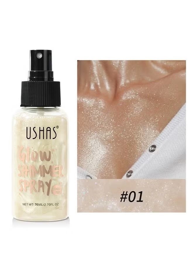 Ushas Glow Shimmer Spray - Shimmer Body Oil Liquid Easy to Push Away Natural Moisture Glitter Face Brightening Glow Pearl Highlighter Illuminator Shine Contouring Makeup for Face and Body #01 - Image 2