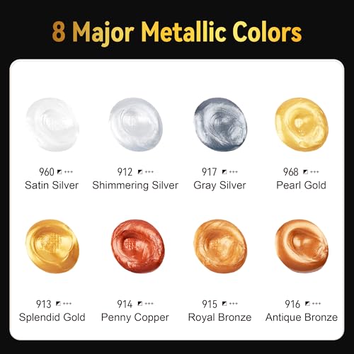 AUREUO Metallic Acrylic Paint Set - 8 Essential Colors 0.71 Fl Oz / 21ml Tubes Gold Silver Art Paints for Crafts Decor Rich Pigments Non-toxic Painting Supplies for Artists - Image 3