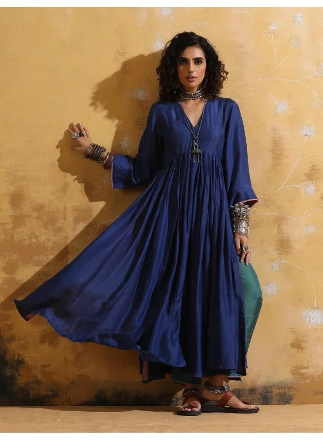 trueBrowns trueBrowns Blue Muslin Silk Anarkali Kurta Pant Set