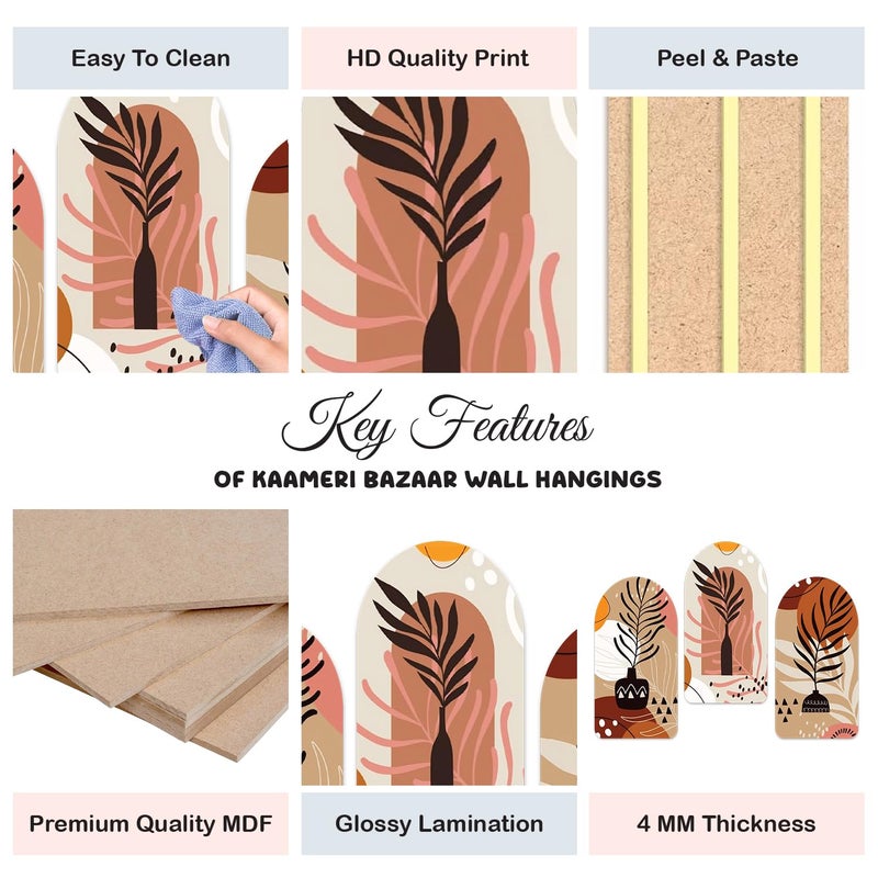 Kaameri Bazaar Boho Wall Art Abstract Geometric Composition for Wall Decoration of Living Room, Bedroom, Office Set of 3 Pieces - Image 2