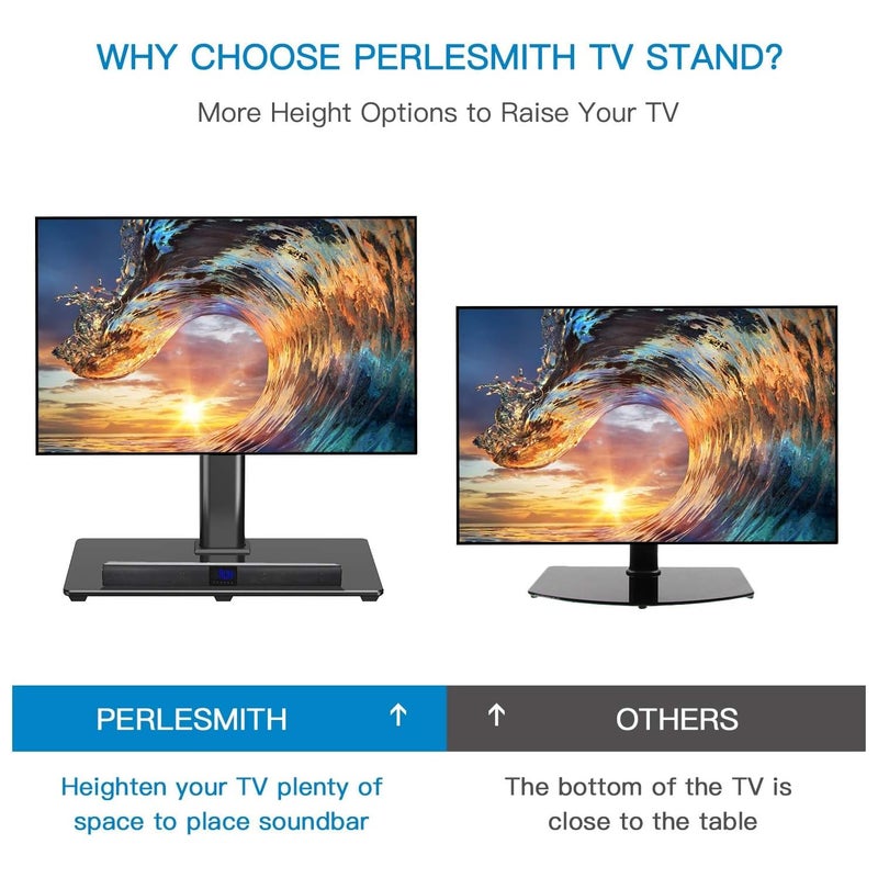 PERLESMITH Universal TV Stand Table Top TV Base for 32-82 inch LCD LED OLED 4K Flat Screen TVs-Height Adjustable TV Mount Stand with Tempered Glass Base, VESA 600x400mm - Image 5