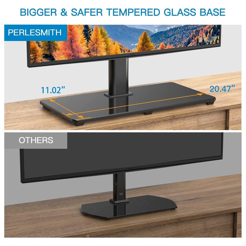 PERLESMITH Universal TV Stand Table Top TV Base for 32-82 inch LCD LED OLED 4K Flat Screen TVs-Height Adjustable TV Mount Stand with Tempered Glass Base, VESA 600x400mm - Image 2