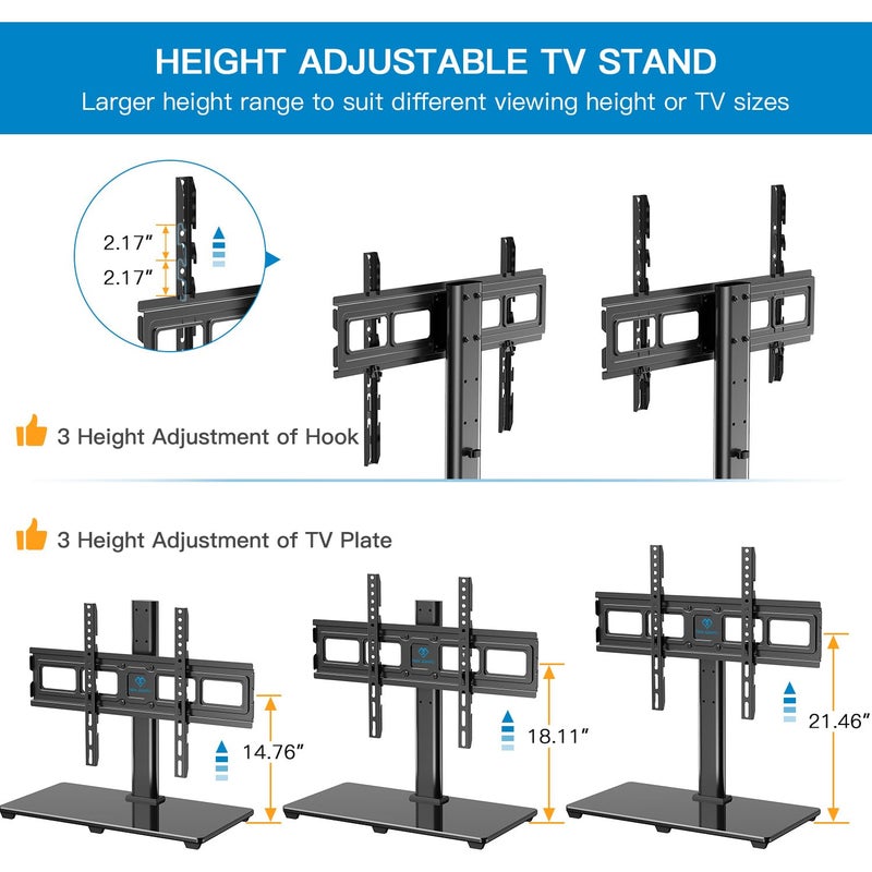 PERLESMITH Universal TV Stand Table Top TV Base for 32-82 inch LCD LED OLED 4K Flat Screen TVs-Height Adjustable TV Mount Stand with Tempered Glass Base, VESA 600x400mm - Image 4