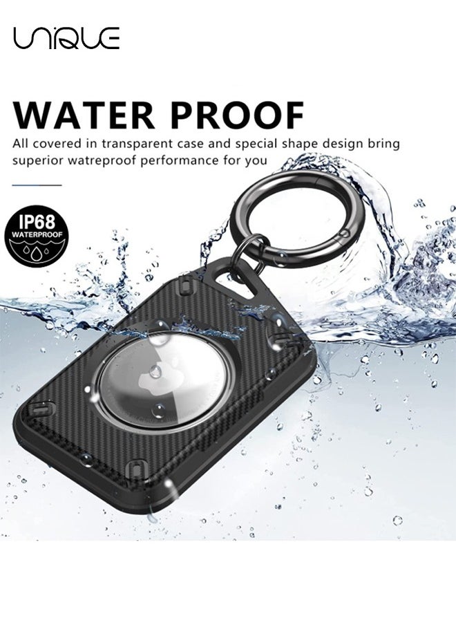 Unique 2 Packs AirTag Case - Waterproof and Scratch Resistant AirTag Case - Carbon Fiber Keychain - Black/Green  - Image 2