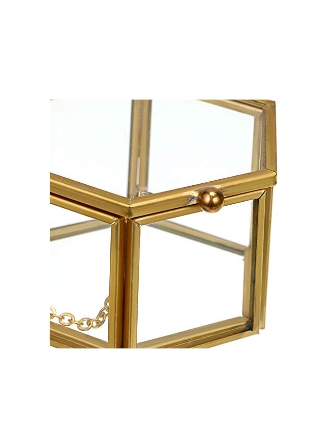 The Bros Vintage Glass Jewelry Box - Golden Hexagonal Jewelry Display Organizer Keepsake Box Home Decorative Box Case for Storage Trinket Ring Earring Chest  - Image 5