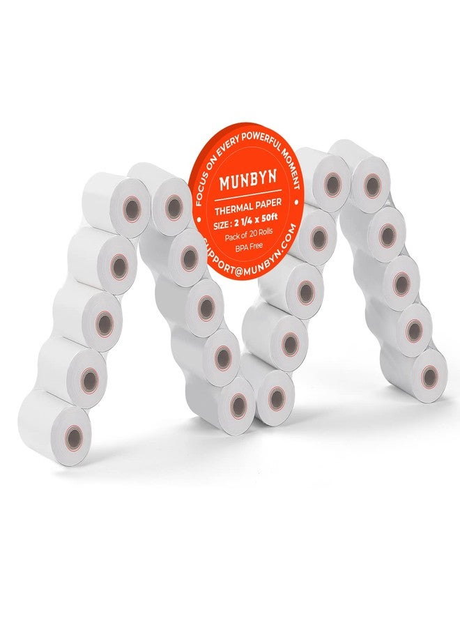 MUNBYN 2 1/4 x 50ft Thermal Paper (20 Rolls), BPA Free Receipt Paper, 58mm Thermal Receipt Paper Fits 58mm Mini Thermal POS Printer & Square Terminal Credit Card Machines - Image 1