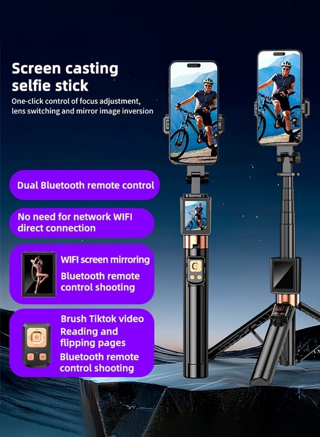 تيليسن حامل ثلاثي القوائم لعصا سيلفي للهاتف المحمول، حامل ثلاثي القوائم للهاتف الكل في واحد مع جهاز تحكم لاسلكي، مع شاشة عرض عالية الدقة، عصا وأرجل من الألومنيوم بالكامل بنسبة 100%، خفيف الوزن، حامل ثلاثي القوائم للهاتف لسلسلة iPhone وSamsung/GoPro/Android - Image 3