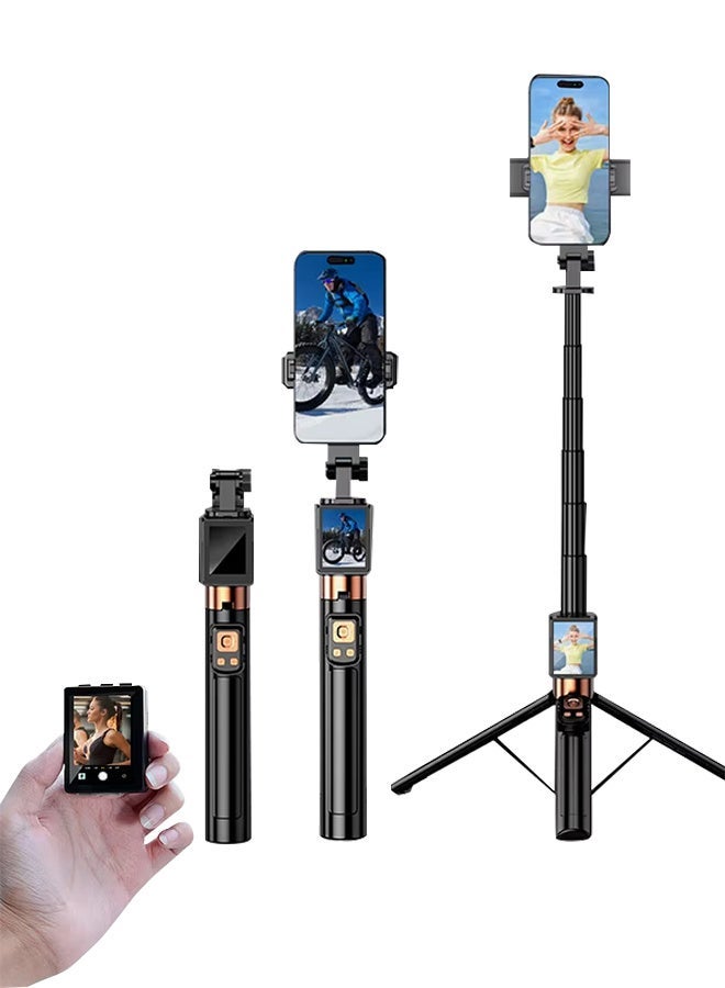 تيليسن حامل ثلاثي القوائم لعصا سيلفي للهاتف المحمول، حامل ثلاثي القوائم للهاتف الكل في واحد مع جهاز تحكم لاسلكي، مع شاشة عرض عالية الدقة، عصا وأرجل من الألومنيوم بالكامل بنسبة 100%، خفيف الوزن، حامل ثلاثي القوائم للهاتف لسلسلة iPhone وSamsung/GoPro/Android - Image 1