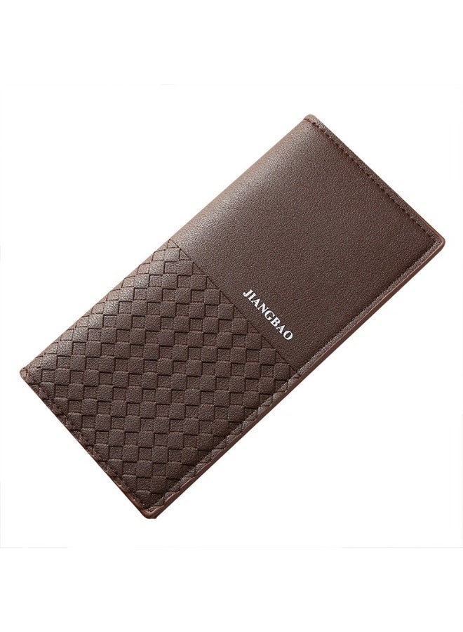 جيانغ بي أو محفظة طويلة للرجال - محفظة جلدية PU منقوشة منسوجة على الطراز الكوري مع حجب RFID ، محفظة ثنائية الطي ضئيلة مضادة للسرقة ، مخلب عارض أزياء للرجال - Image 1