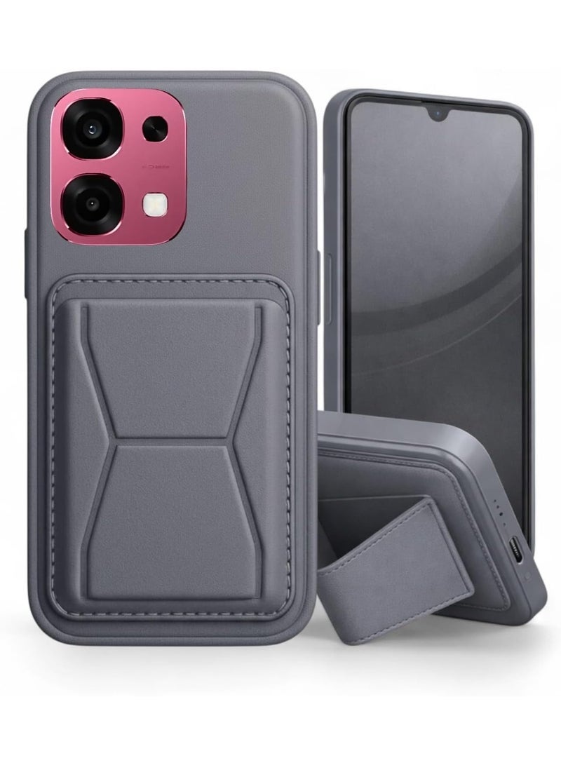 Leather Case Compatible for Oppo A6 Pro Shockproof Leather Back Card Storage & case built-in Stand PU leather for a stylish look, comfortable grip (Gray)