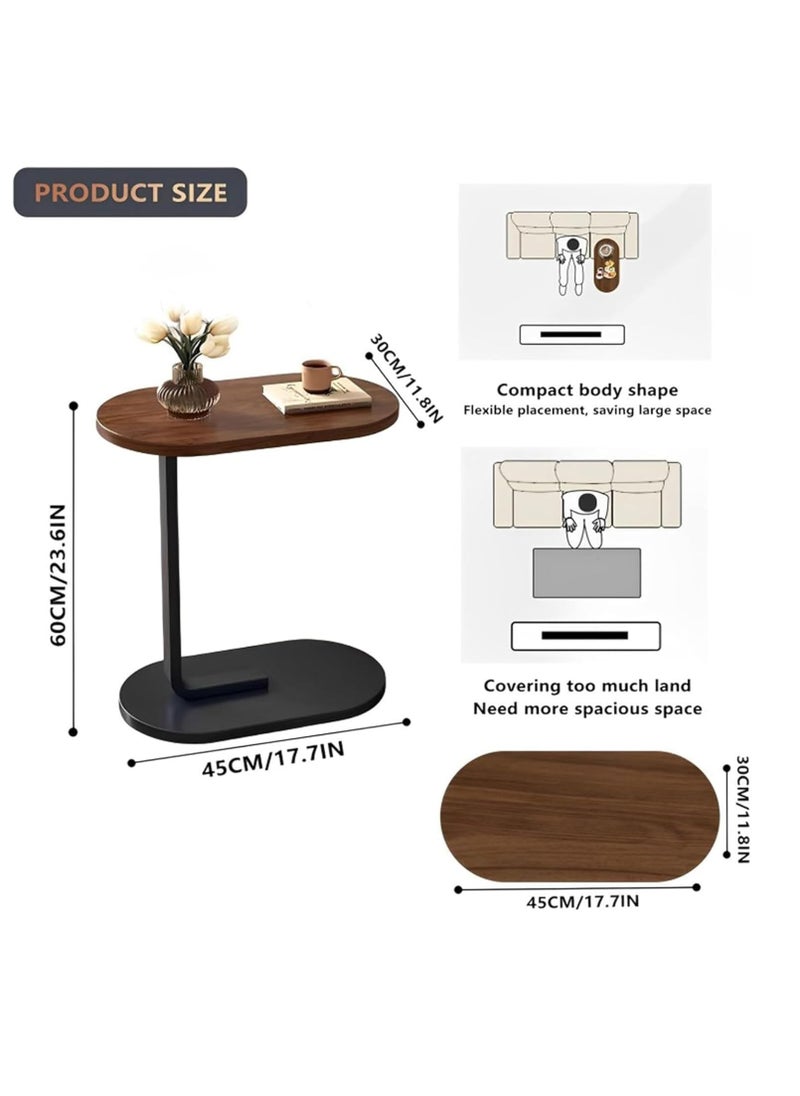 Side Table, End Table for Small Spaces, Small Couch Side Tables That Slide Under, Modern C Shaped Wood Coffee Table for Sofa and Bed