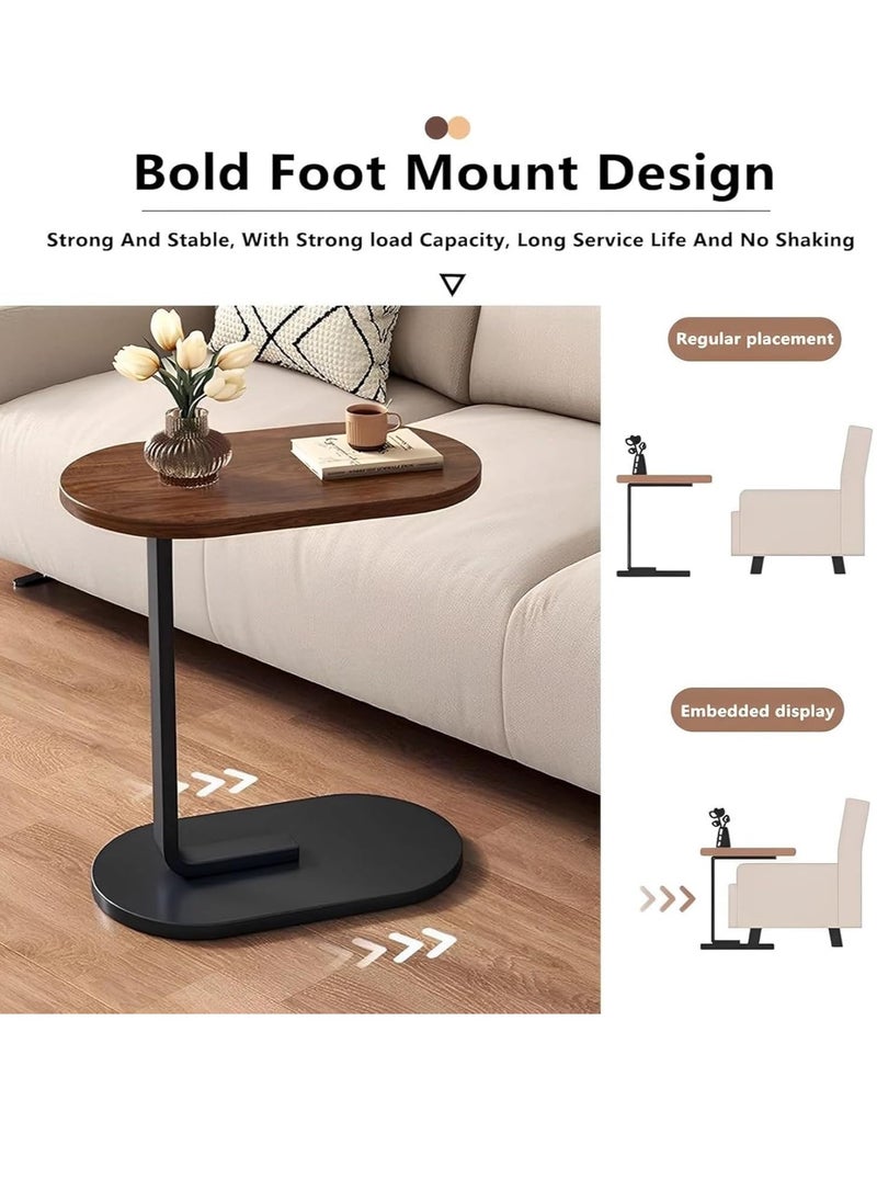 Side Table, End Table for Small Spaces, Small Couch Side Tables That Slide Under, Modern C Shaped Wood Coffee Table for Sofa and Bed