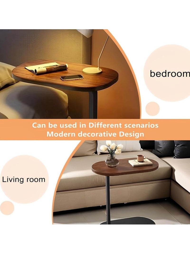 Side Table, End Table for Small Spaces, Small Couch Side Tables That Slide Under, Modern C Shaped Wood Coffee Table for Sofa and Bed