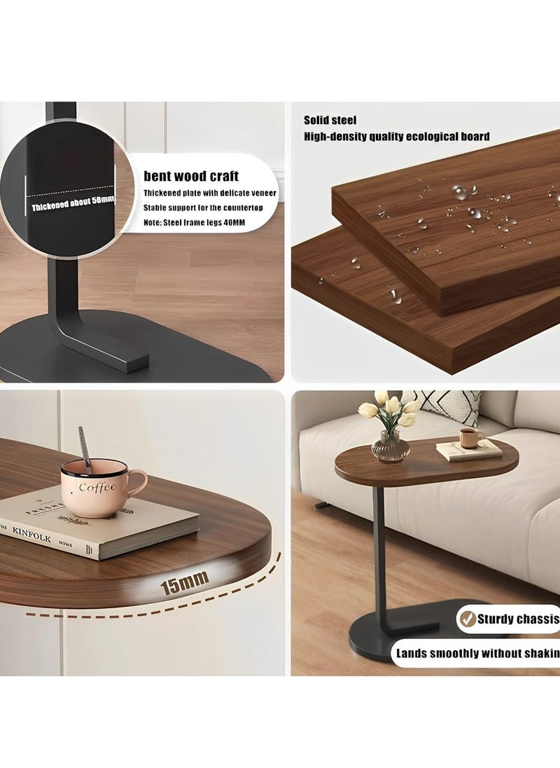 Side Table, End Table for Small Spaces, Small Couch Side Tables That Slide Under, Modern C Shaped Wood Coffee Table for Sofa and Bed