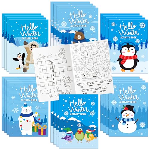 ANGOLIO 24Pcs Hello Winter Activity Coloring Books Including Snow Snowman Polar Bear Penguin DIY Art Drawing Patterns Learn Math Party Favors Christmas Gifts Home Classroom Activity Supplies for Kids - Image 1