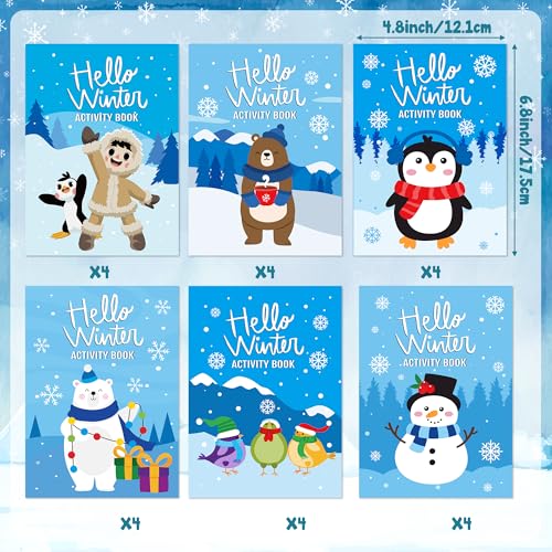 ANGOLIO 24Pcs Hello Winter Activity Coloring Books Including Snow Snowman Polar Bear Penguin DIY Art Drawing Patterns Learn Math Party Favors Christmas Gifts Home Classroom Activity Supplies for Kids - Image 5