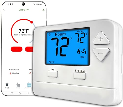 Riseem WiFi Thermostats for Home Smart Thermostat Single-Stage 1Heat/ 1Cool, APP Remote Control, 7-Day or 0-Day Programmable. (C-Wire Required) - Image 1