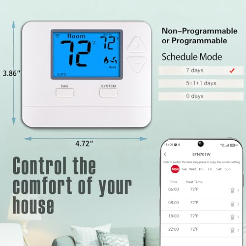 Riseem WiFi Thermostats for Home Smart Thermostat Single-Stage 1Heat/ 1Cool, APP Remote Control, 7-Day or 0-Day Programmable. (C-Wire Required) - Image 2