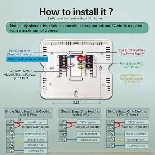 Riseem WiFi Thermostats for Home Smart Thermostat Single-Stage 1Heat/ 1Cool, APP Remote Control, 7-Day or 0-Day Programmable. (C-Wire Required) - Image 5