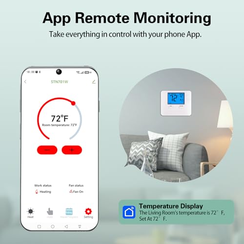 Riseem WiFi Thermostats for Home Smart Thermostat Single-Stage 1Heat/ 1Cool, APP Remote Control, 7-Day or 0-Day Programmable. (C-Wire Required) - Image 3