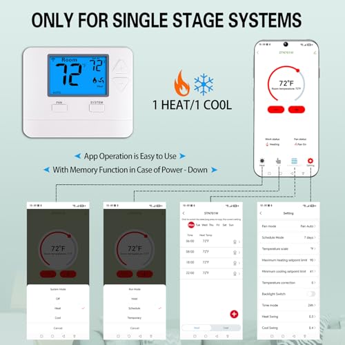 Riseem WiFi Thermostats for Home Smart Thermostat Single-Stage 1Heat/ 1Cool, APP Remote Control, 7-Day or 0-Day Programmable. (C-Wire Required) - Image 4