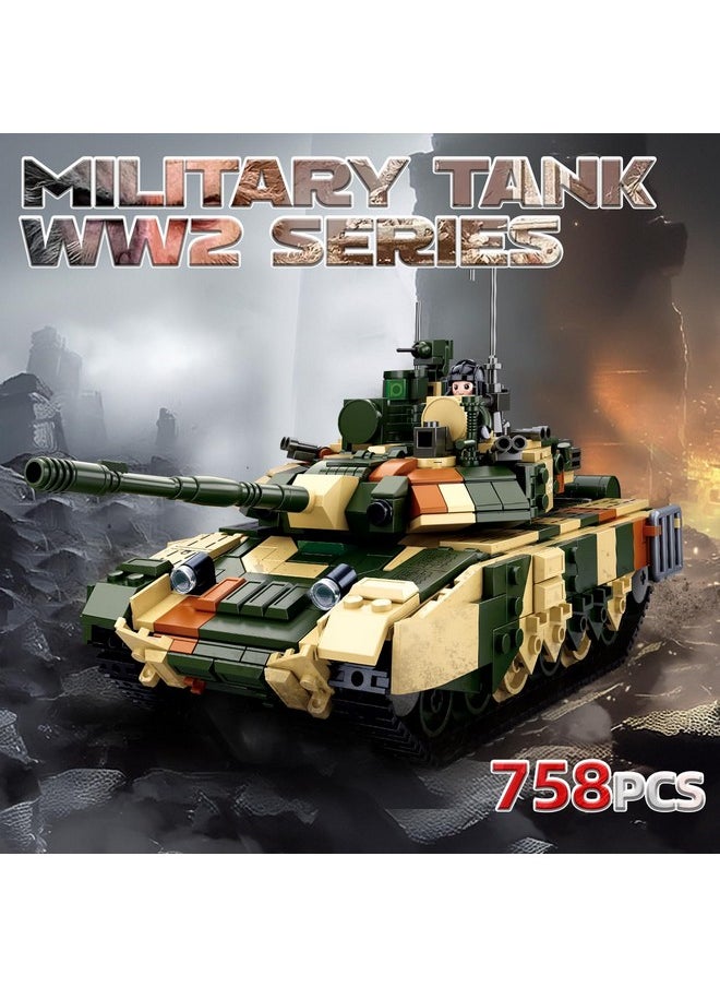 Sluban WW2 Army Tank, Inspired T90MS Main Battle Tank Brick, Army Building Set, Military Model Toy Kits, 2 Soldier Minifigures, Gifts for 6-12 Year Old Kids, Compatible with Lego Army Set, 758 PCS  - Image 2