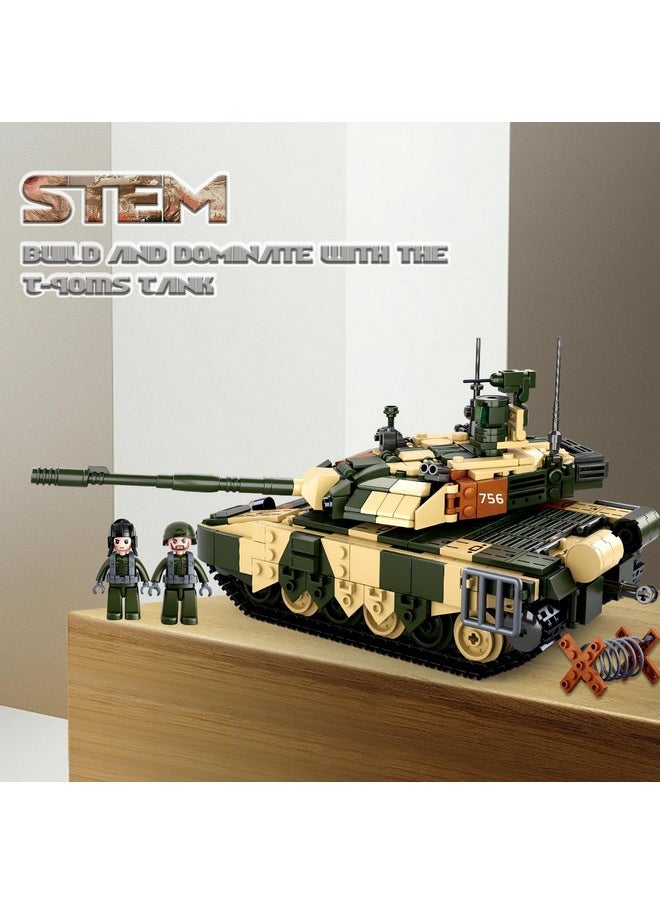 Sluban WW2 Army Tank, Inspired T90MS Main Battle Tank Brick, Army Building Set, Military Model Toy Kits, 2 Soldier Minifigures, Gifts for 6-12 Year Old Kids, Compatible with Lego Army Set, 758 PCS  - Image 3