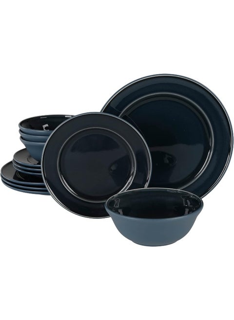 Martha Stewart Portillo 12 Piece Reactive Stoneware Dinnerware Set Blue