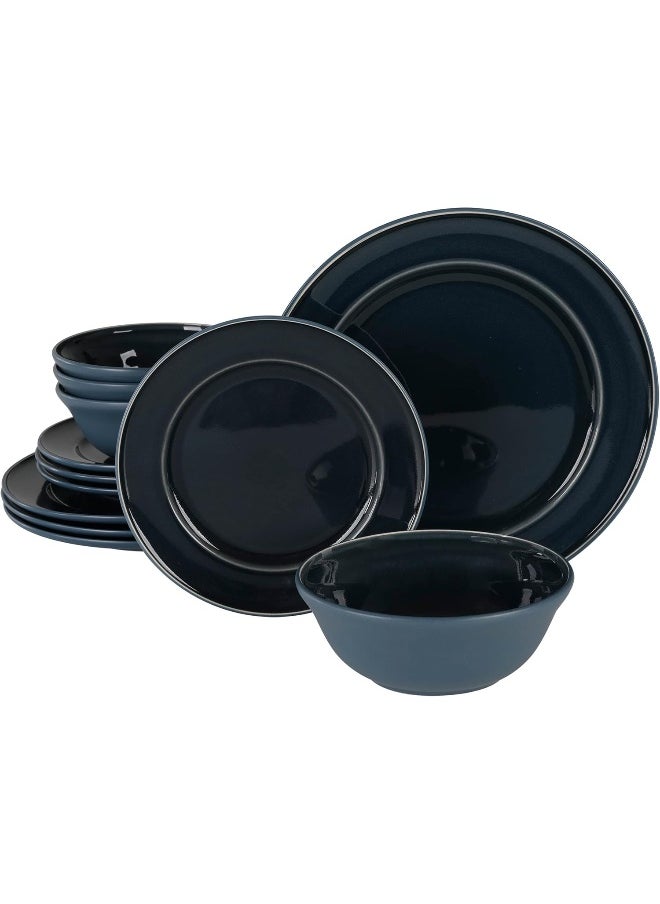 Martha Stewart Portillo 12 Piece Reactive Stoneware Dinnerware Set Blue