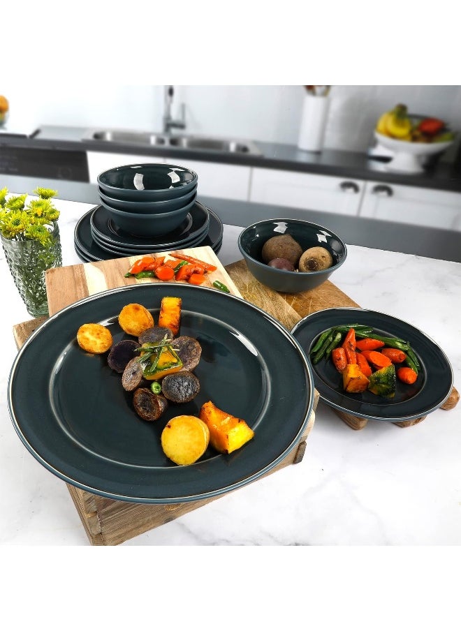 Martha Stewart Portillo 12 Piece Reactive Stoneware Dinnerware Set Blue