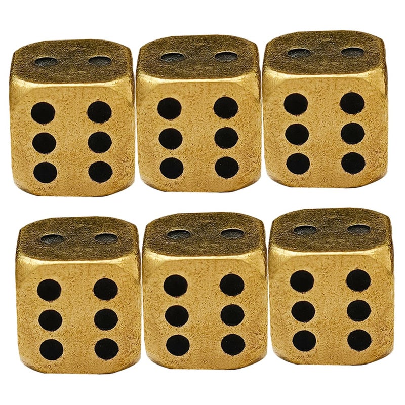 Solid Brass Dice Set 6 Pieces Rounded Corners Vintage Style for Tabletop Games Party Decor - Image 2