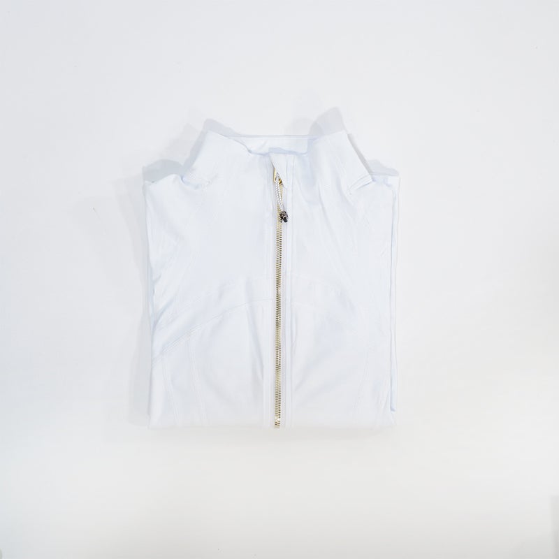 اسم المحتوى ناريلا New Gold Zipper Slim Look Jacket Yoga Collar Jacket Slim-fit Quick-drying Sport Thin Twilight Rose Gold Summer Pure white 098 new version with gold on both sides