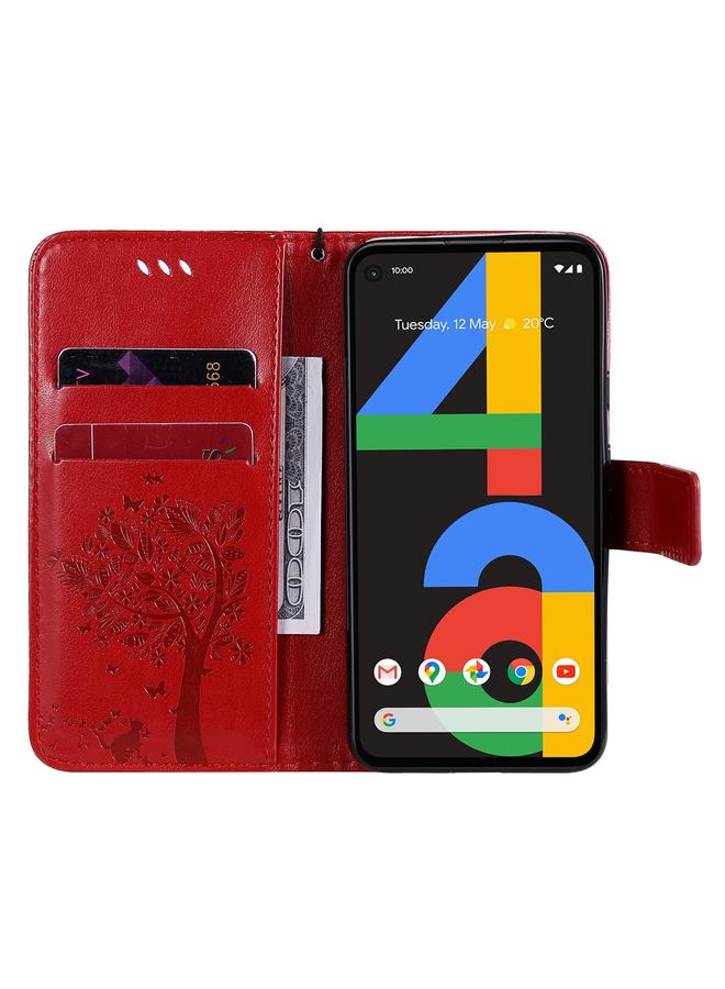 S-TOP Case For Google Pixel 4a 4G Tree & Cat Embossed Pattern Horizontal Flip Leather Case with Holder & Card Slots & Wallet & Lanyard - Image 5