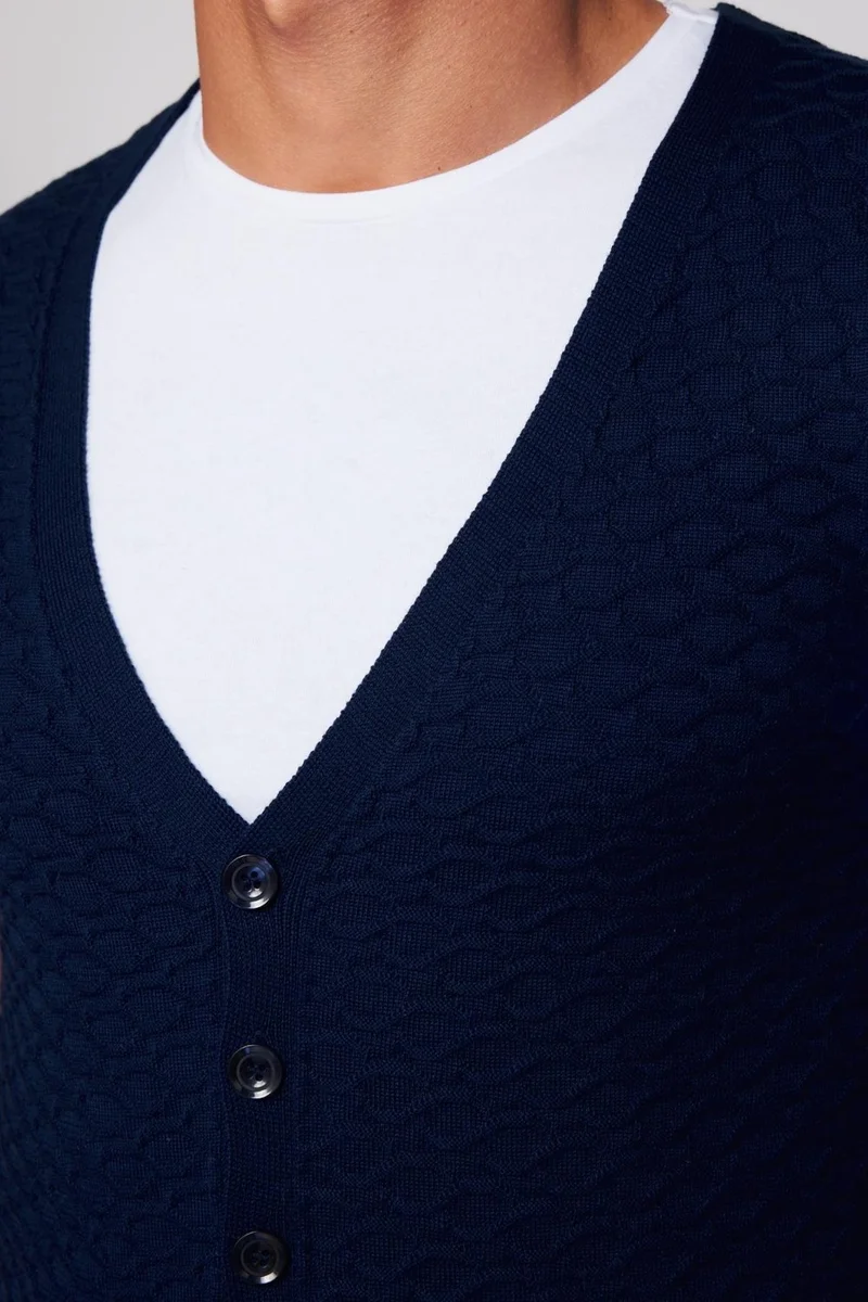 Tudors Slim Fit Patterned Navy Blue Men's Vest