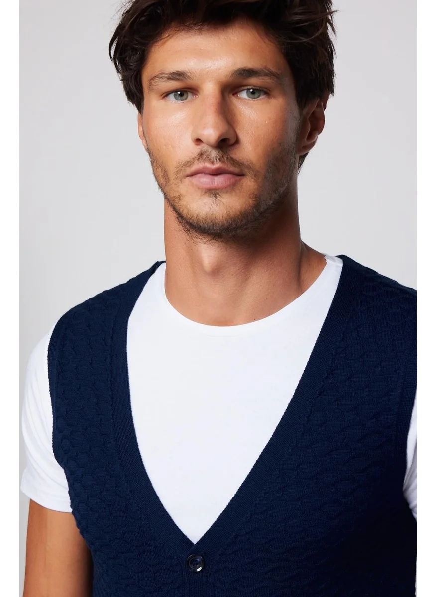 تودورس Slim Fit Patterned Navy Blue Men's Vest