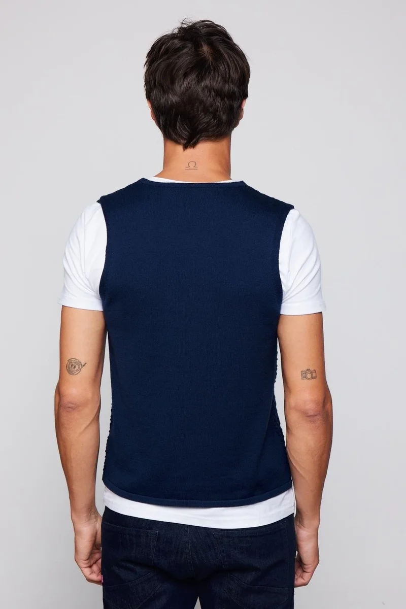 Tudors Slim Fit Patterned Navy Blue Men's Vest