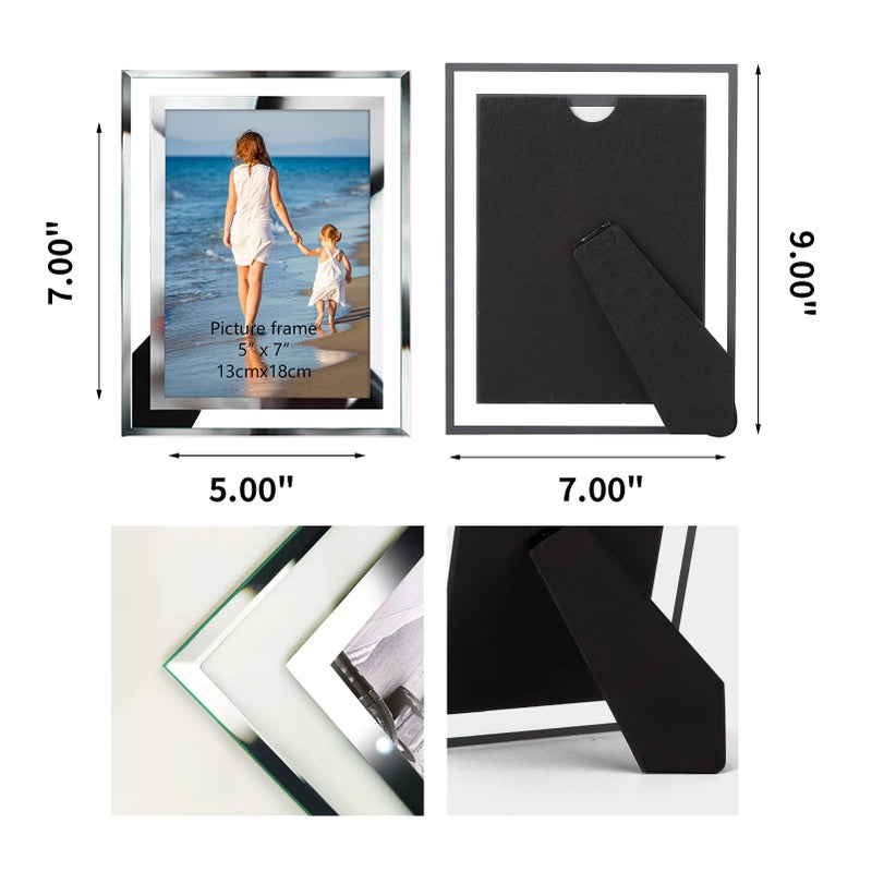Hoikwo Bulk 5x7 Picture Frames, 4 Packs Silver Photo Frames 5 by 7, Glass Wedding Frames 5x7, Clear Mirror Wedding Photo Frames, Only for Tabletop Display Vertically or Horizontally - Image 2