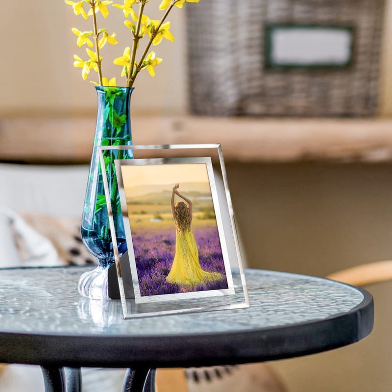 Hoikwo Bulk 5x7 Picture Frames, 4 Packs Silver Photo Frames 5 by 7, Glass Wedding Frames 5x7, Clear Mirror Wedding Photo Frames, Only for Tabletop Display Vertically or Horizontally - Image 5