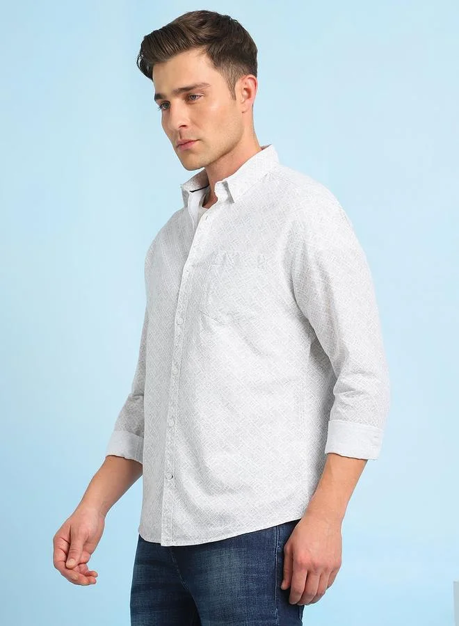 Dennis Lingo Men's Olive 100% Cotton Printed Button Down Regular FiT-Shirt